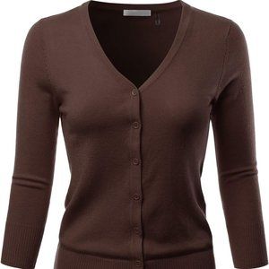💥2/$15💥3/4 Sleeve Soft Touch Cardigan in Cotton Chocolate XS/S